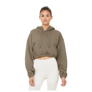 ALO Yoga Cropped Half-Zip Hoodie in Olive